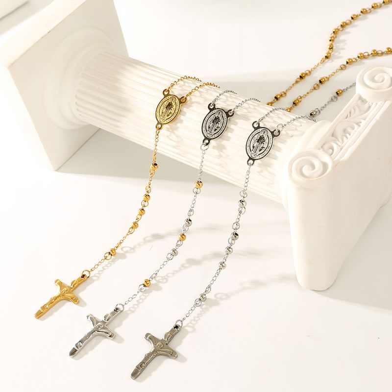 Collana con ciondolo a forma di croce con cuore e vergine, alla moda, in acciaio inossidabile, nuova e alla moda, in titanio._voghion.com