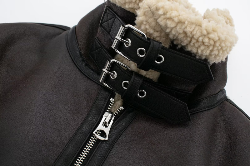 Women's New Double-sided Short Jacket Winter Motorcycle Style Fur One-piece Warm Jacket_voghion.com