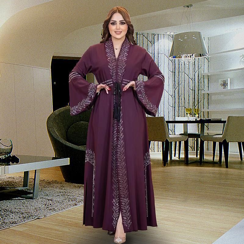 Verve Muslim Abaya Arabischer Kaftan Übergröße Damenkleid mit ausgestellten langen Ärmeln 8840_voghion.com