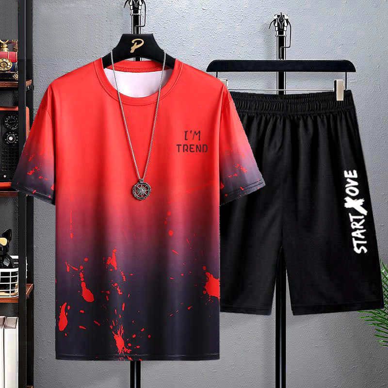 Completo sportivo casual da uomo in seta ghiacciata, stile sottile, alla moda, con pantaloncini a maniche corte, set di abbigliamento maschile_voghion.com