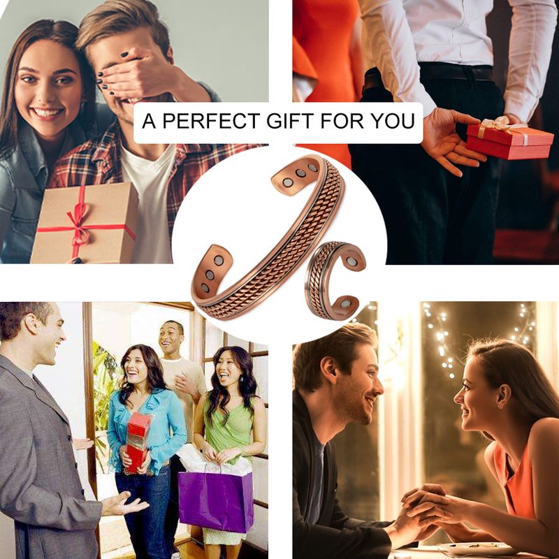 Meathly Twisted Magnetic Pure Copper Jewelry-Set Adjustable Bracelet Ring Magnet Resizable Health Arthritis Jewelry Set for Women Men_voghion.com