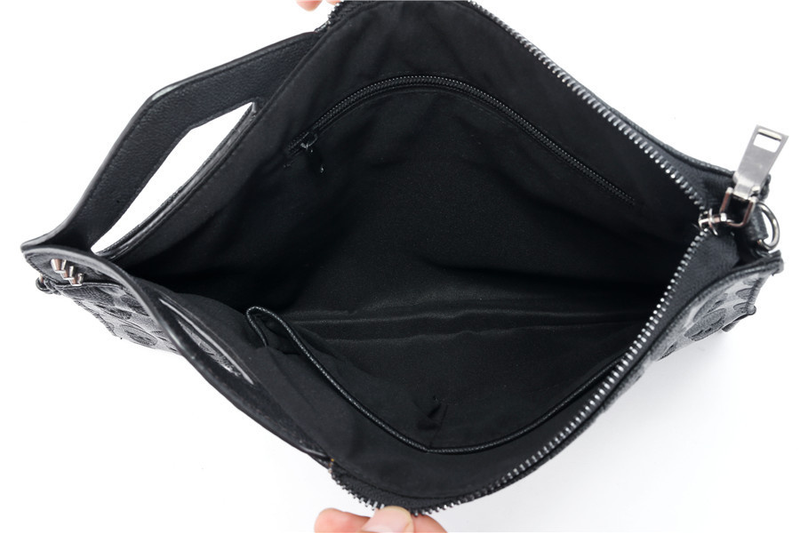 Pochette con rivetto con teschio Borse da uomo Design alla moda Portafoglio da uomo in pelle PU con busta a spalla_voghion.com