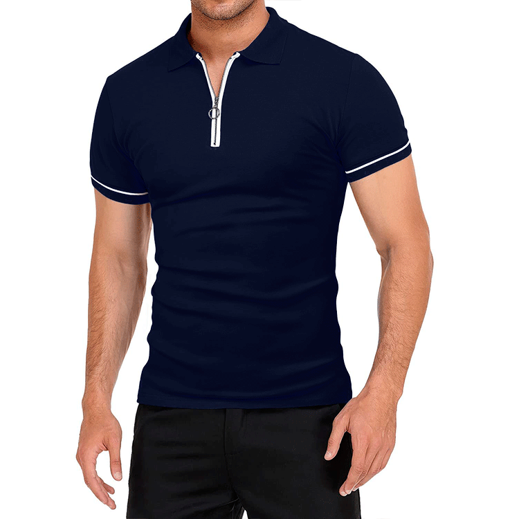 Men's lapel collar solid color slim fit t-shirt top_voghion.com