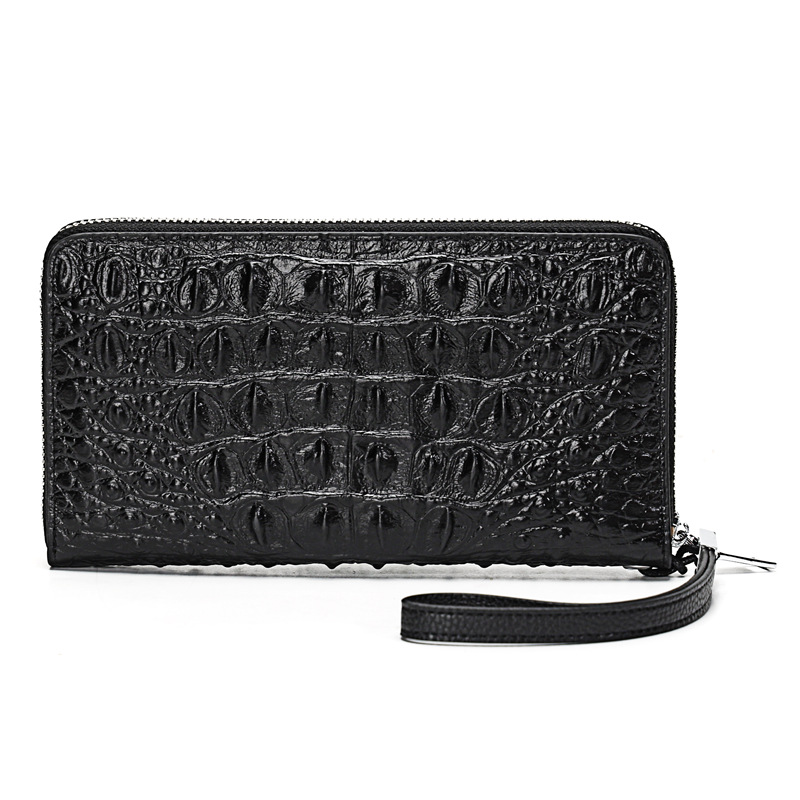 Pochette di media lunghezza con motivo coccodrillo in stile grande marchio con più scomparti per carte e portafoglio di grande capacità, il primo portafoglio da uomo in pelle di vacchetta_voghion.com