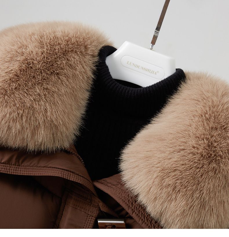 Women's Clothing Women's Faux Fur Trim Hooded Puffer Jacket Winter Coat Warm Outerwear With Detachable Rabbit Fur Collar_voghion.com