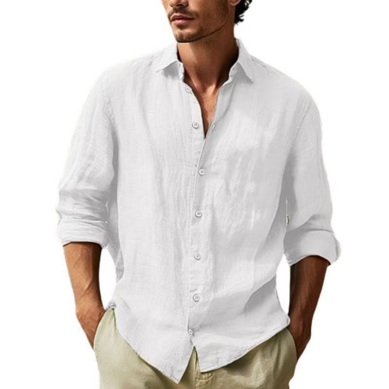 Herrenbekleidung Herrenoberteile Hemd aus reiner Baumwolle Einfarbiges Langarmhemd Herren Lässiges Cardigan-Longshirt Herren_voghion.com