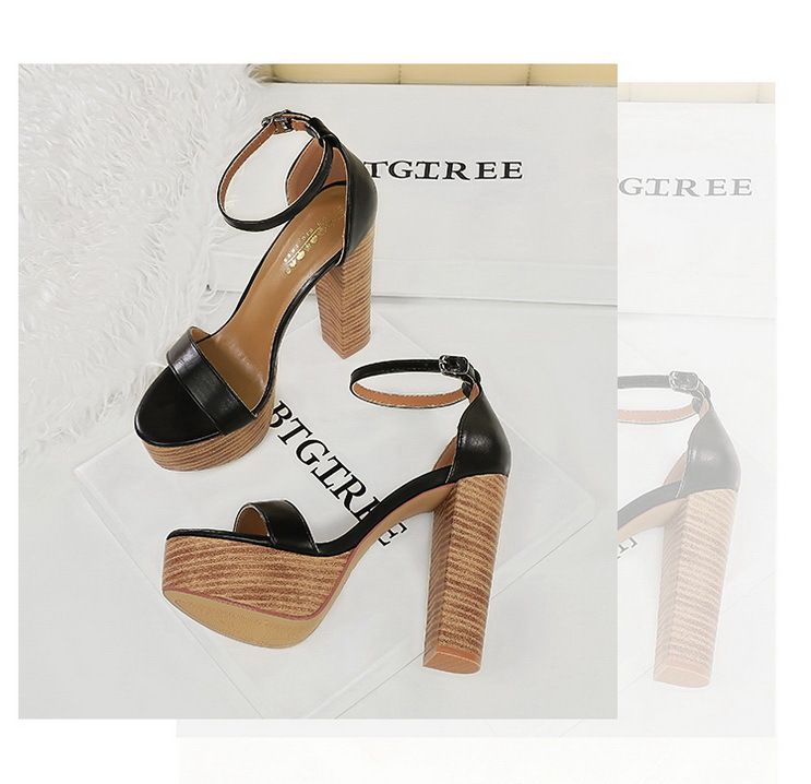 Women's Elegant Strappy Open-Toe High Heel Sandals With Chunky Heel & Platform Black Brown White Sizes 34-40 Super High Heel Waterproof Platform Shoes_voghion.com