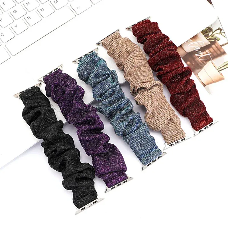 Cinturino elastico in tessuto per iWatch 7 6 5 SE 41 45 38 mm da donna e ragazze, cinturino in pizzo scrunchie, iWatch Serie 3 2 1 42 40 44 mm_voghion.com