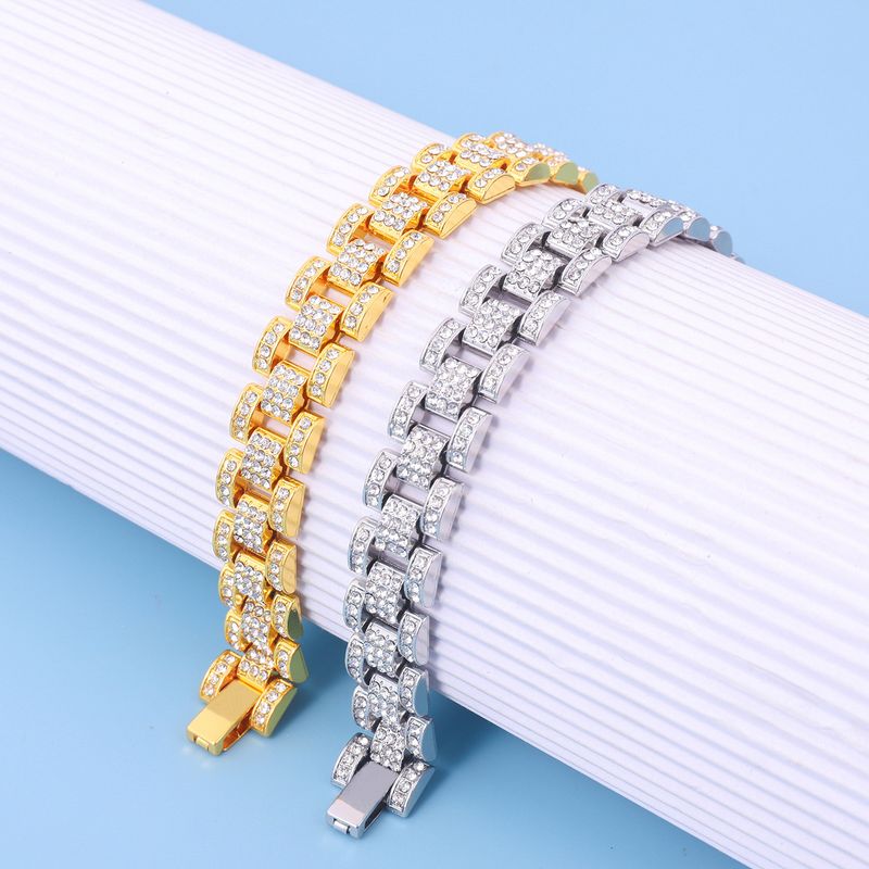 Collana con cinturino per orologio Hip-Hop da uomo europeo e americano, catena cubana con doppia fila di diamanti, modello Hip-Hop, transfrontaliera_voghion.com