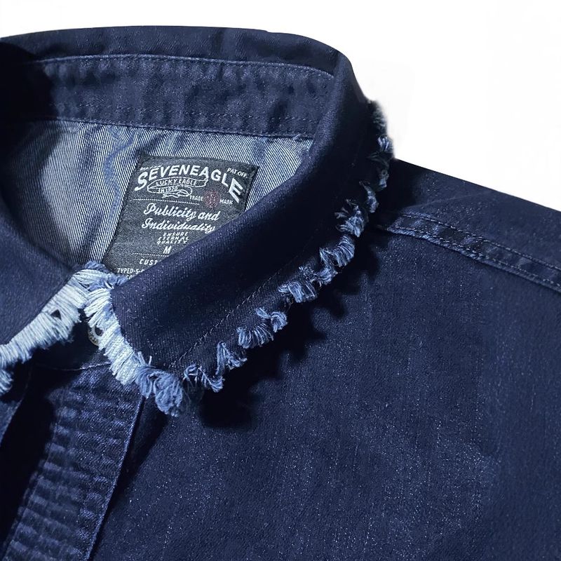 Gerade Herren Langarm Slim Fit Mode Trend Gradient Denim Hübsches Hemd Batch_voghion.com