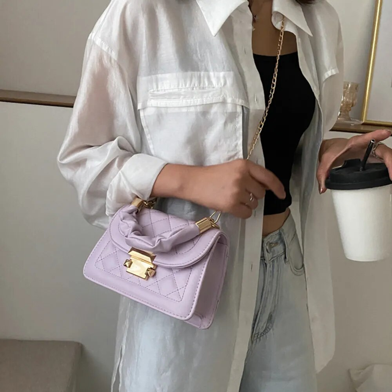 Borse a tracolla in pelle PU da donna Borsa a tracolla piccola di design a catena di moda romboidale Borsa quadrata semplice alta_voghion.com