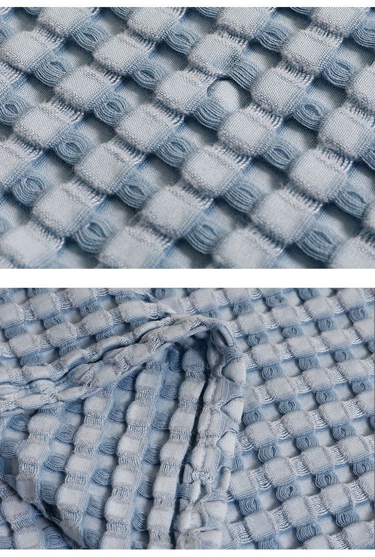 Coperta per divano in bambù e cotone per pausa pranzo, coperta a nido d'ape_voghion.com