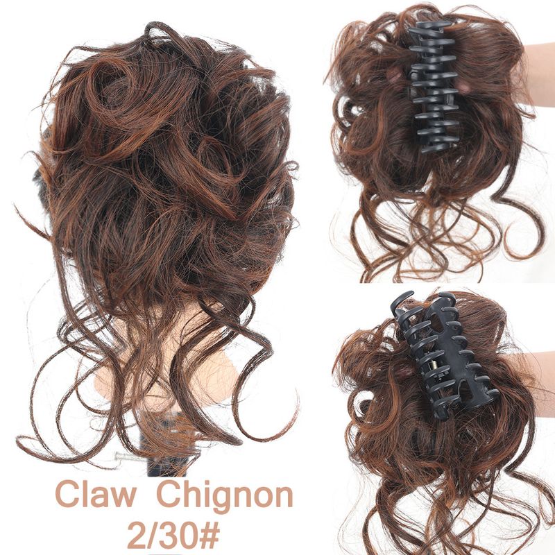 Faixa de cabelo com presilha Coque preguiçoso de cabelo longo e bagunçado 25cm55g coque com presilha_voghion.com