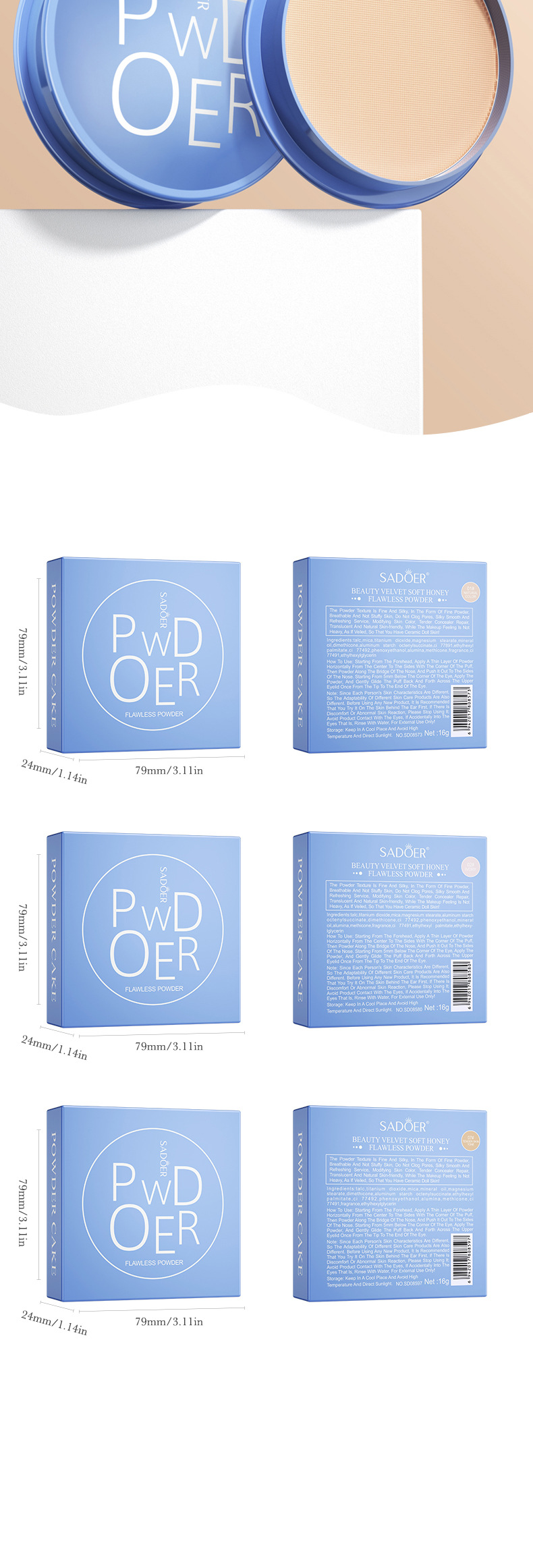 SADOER Velvet Soft Honey Flawless Powder (01 #natural Color) 16g Brightening Complexion Concealer Grooming Air Cushion_voghion.com