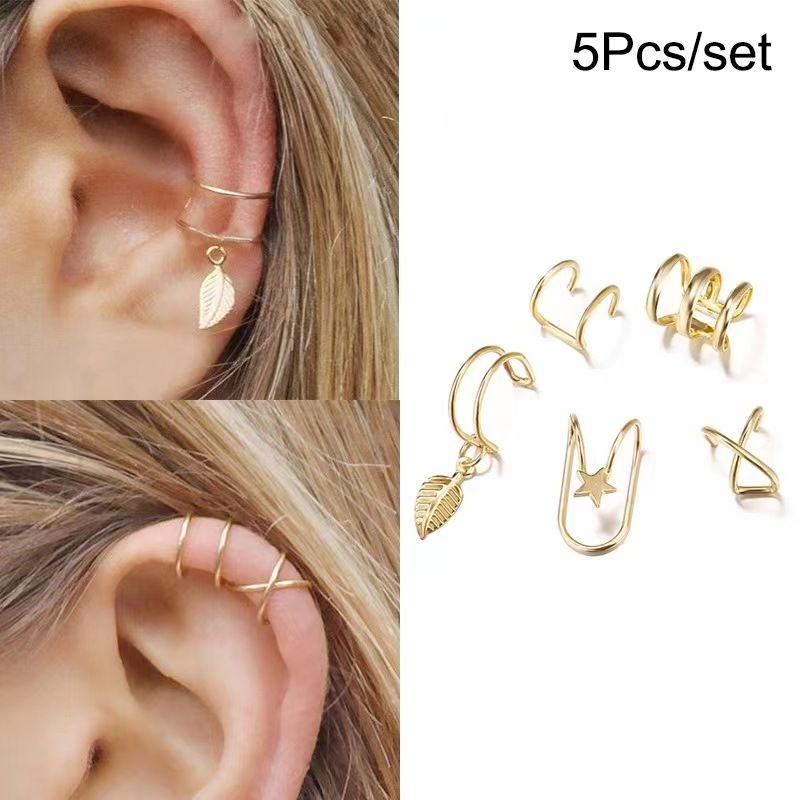 Offre spéciale ensemble de 5 clips d'oreille en os créatifs personnalisés double C cartilage en forme de U double couche clou d'oreille non percé_voghion.com