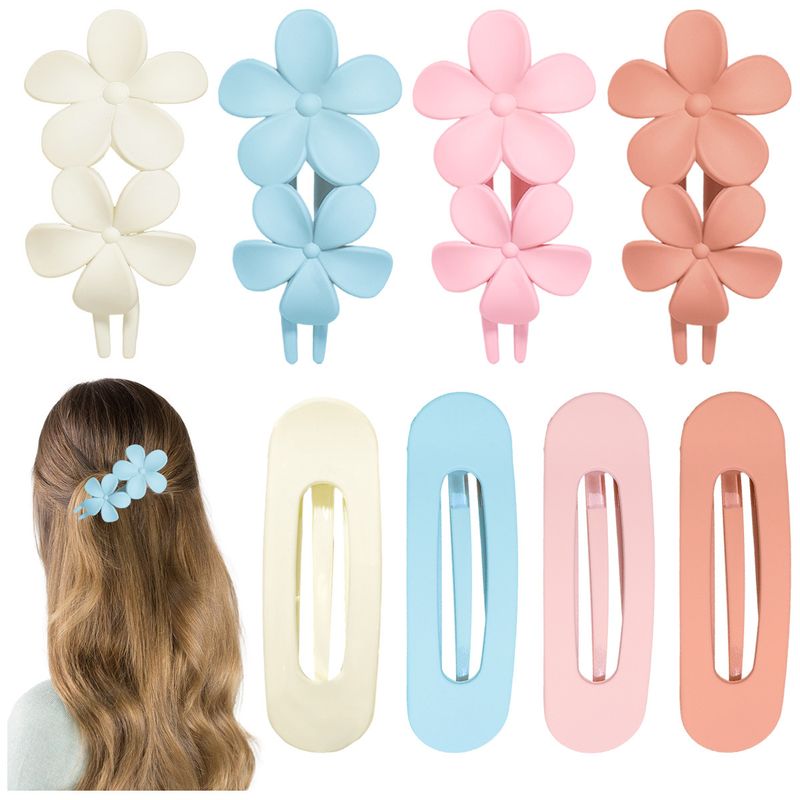 Set van 8 snoepkleurige eendenbekclips met bloemenmotief - Premium lente-/zomerhaarspelden voor schattige zijwaarts geveegde en half-opgestoken kapsels_voghion.com