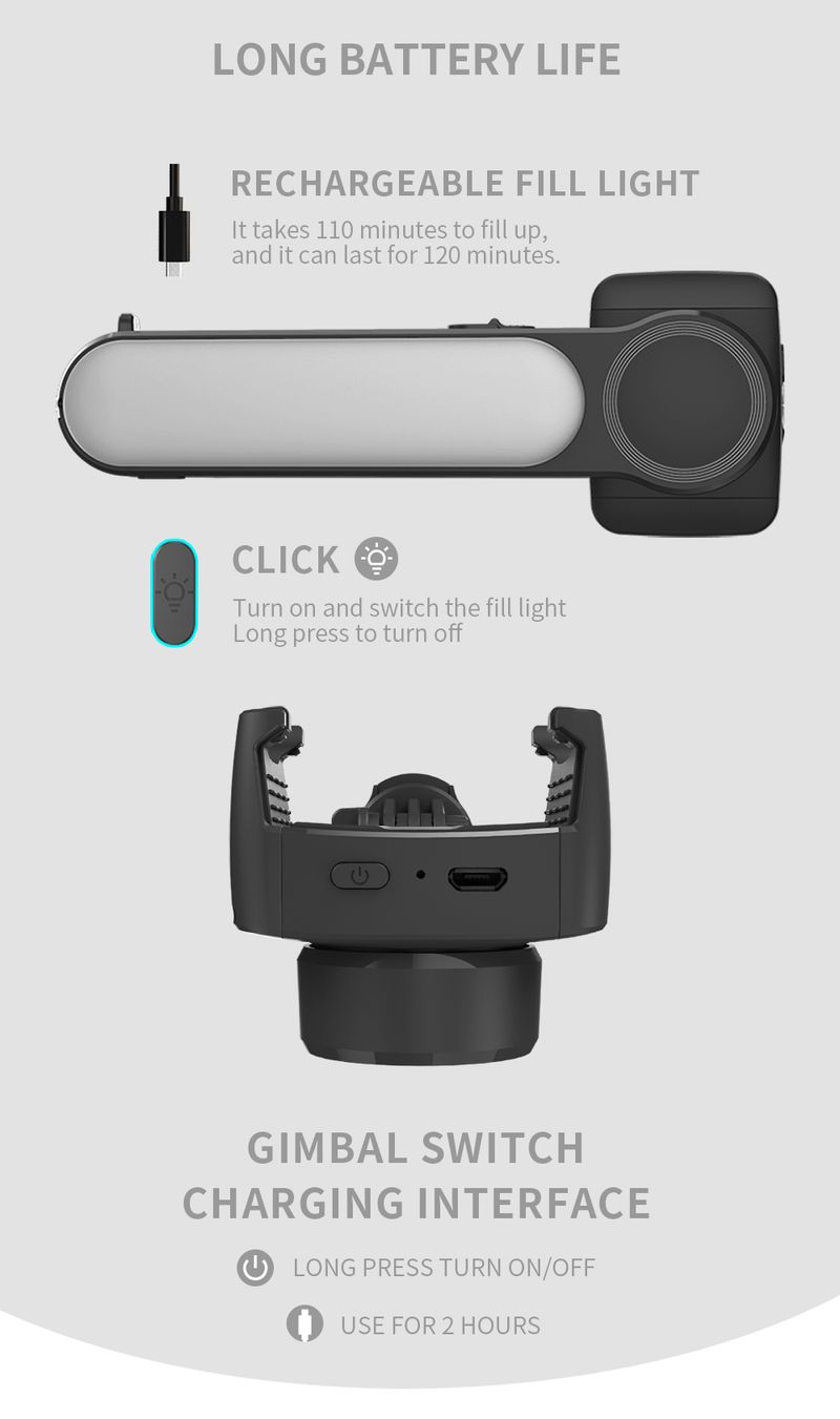 Handheld Gimbal Stabilisator Stick L09 Bluetooth Handy Halter Einstellbare Füllen Licht Selfie Stand Für IPhone/Xiaomi_voghion.com