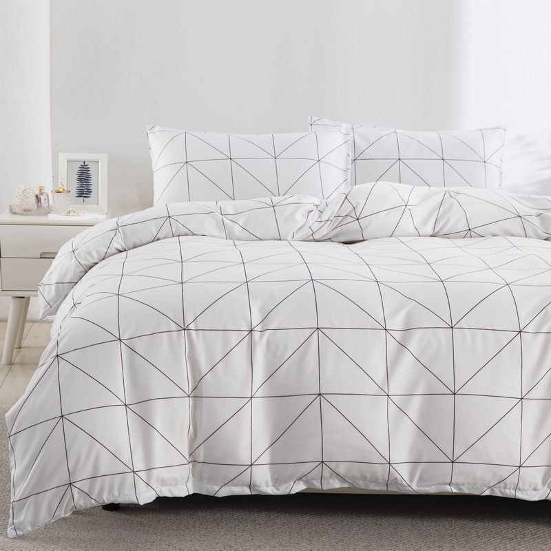 Set copripiumino con stampa a quadri bianchi - Collezione di biancheria da letto classica ed elegante, 3 pezzi (misura Queen/King, ipoallergenico e antipiega)_voghion.com