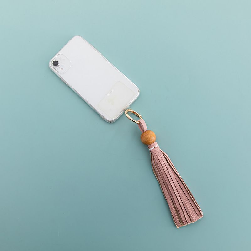Purely Handmade Tassel Wooden Bead Hanging Ornament Bag Pendant Gift Keychain Leather Buckle_voghion.com