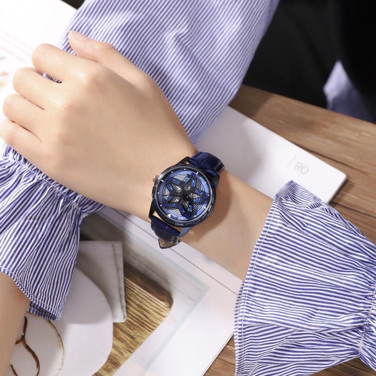 Luxury New Time Running Set Square Diamond Leather Belt Waterproof Women's Quartz Watch_voghion.com