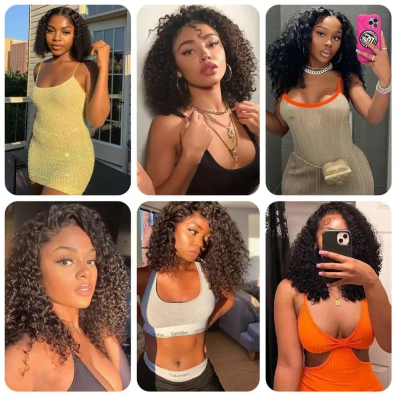 Perucas de renda frontal profundas e cacheadas, cabelo humano para mulheres, bob curto, sem cola, perucas de renda frontal HD_voghion.com