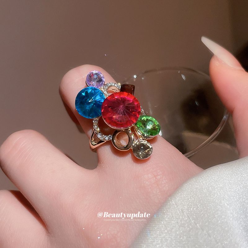 Inlaid Diamond Irregular Geometric Round Open French Court Style Index Finger Exquisite Light Luxury High-end Feel Ring_voghion.com