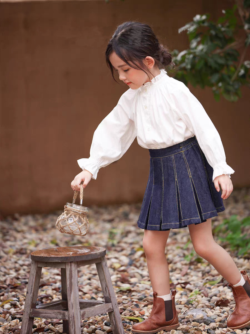 Dječja odjeća Dječja majica za djevojčice, pamučna, s ovratnikom i dugim rukavima, jednobojna čipkasta, slatka dječja_voghion.com