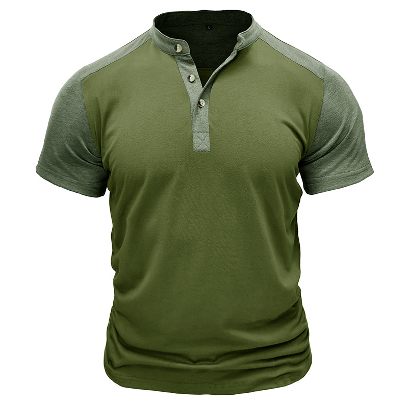 T-shirt à manches courtes et col montant pour homme, chemise Henley de sport de plein air pour homme, haut de fitness, t-shirt_voghion.com