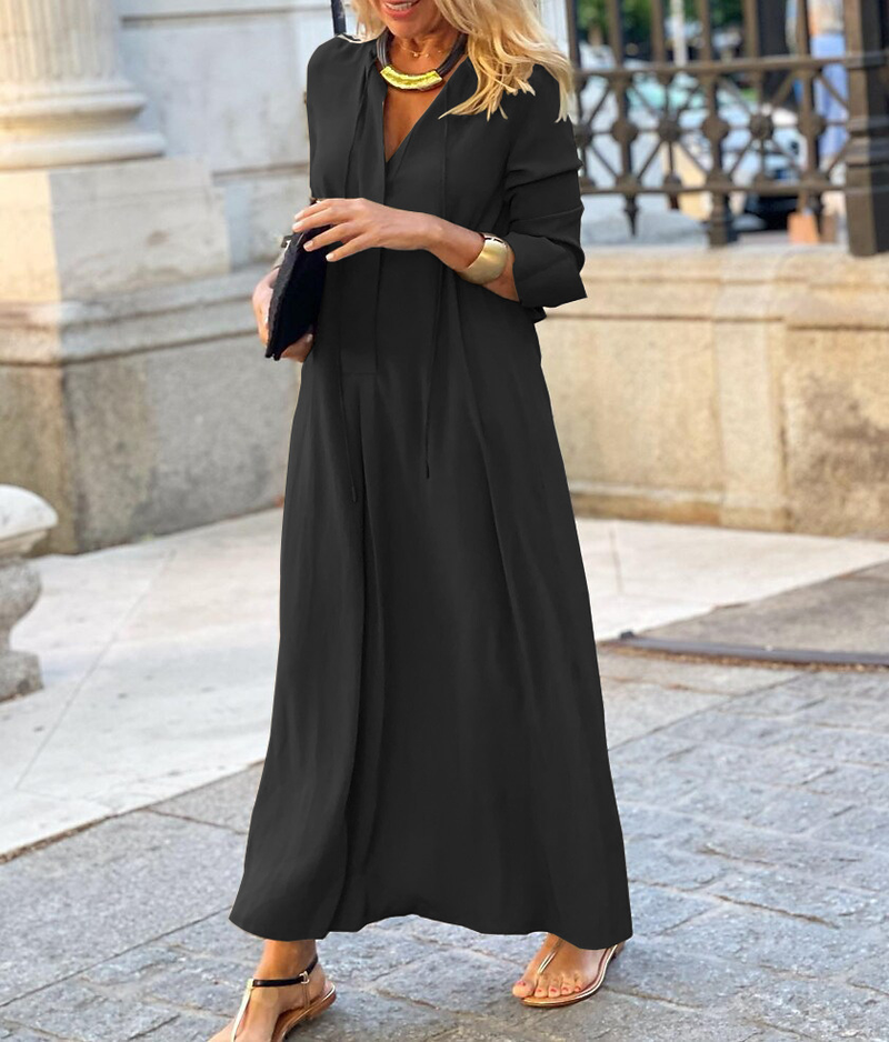 2022 Nuovo stile grande swing tinta unita colletto rovesciato manica semplice casual abito camicia lunga_voghion.com