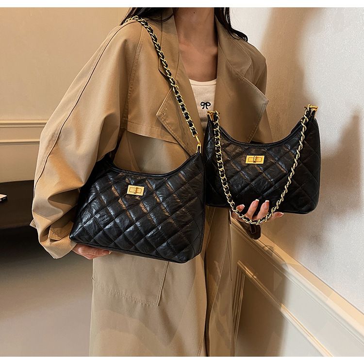 Borsa a tracolla trapuntata piccola con catena per donna, nuova borsa a secchiello versatile da portare sottobraccio, tracolla singola, 2025_voghion.com