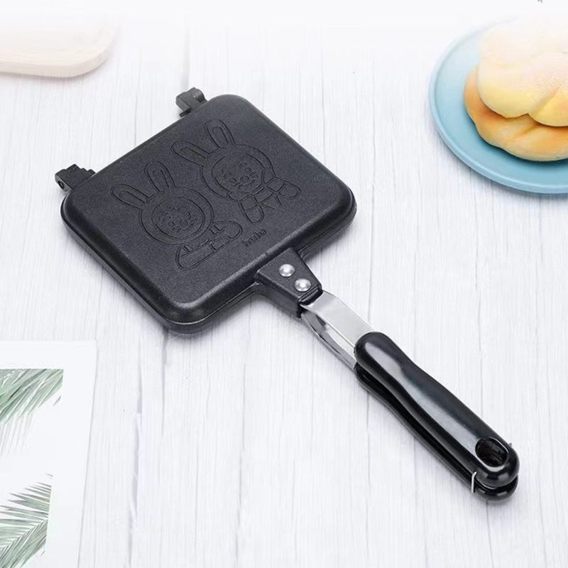 Kwadratowa kanapka dwustronna z wzorem królika, nieprzywierająca, patelnia aluminiowa do smażenia chleba domowego_voghion.com