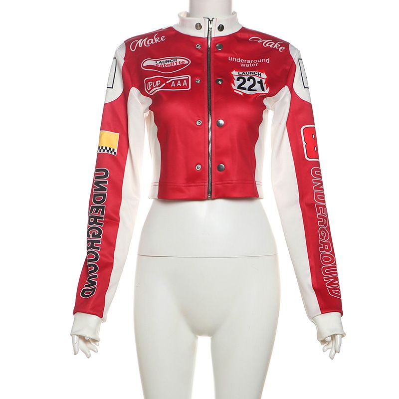 Damenbekleidung Herbst und Winter Neue Damenbekleidung Sexy Nabel-Baring Retro Bedruckte Langarm-Baseballjacke_voghion.com