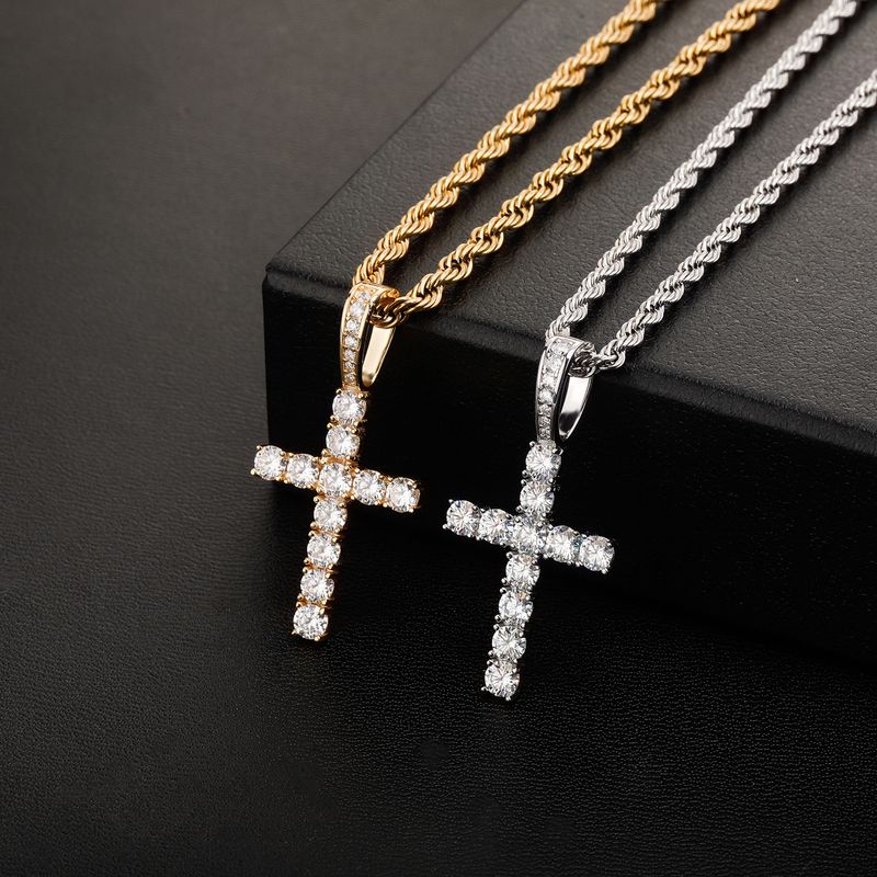 Collana Hip Hop con diamanti, collana cubana, collana in argento puro con moissanite, ciondolo Hip-Hop con diamanti, clavicola color fuoco super scintillante_voghion.com