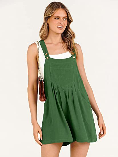 Women's pocket cotton and linen loose casual slim wide-leg jumpsuit shorts for women_voghion.com