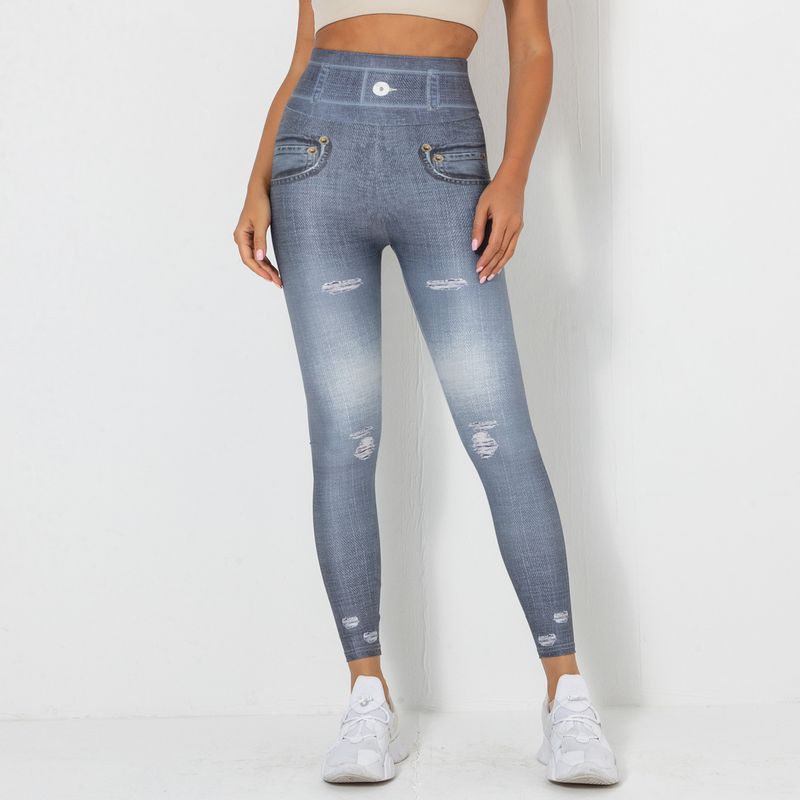 Women's Clothing digital printed denim blue tight-fitting high-elastic quick-drying yoga pants sports running tight fitness pants for women_voghion.com