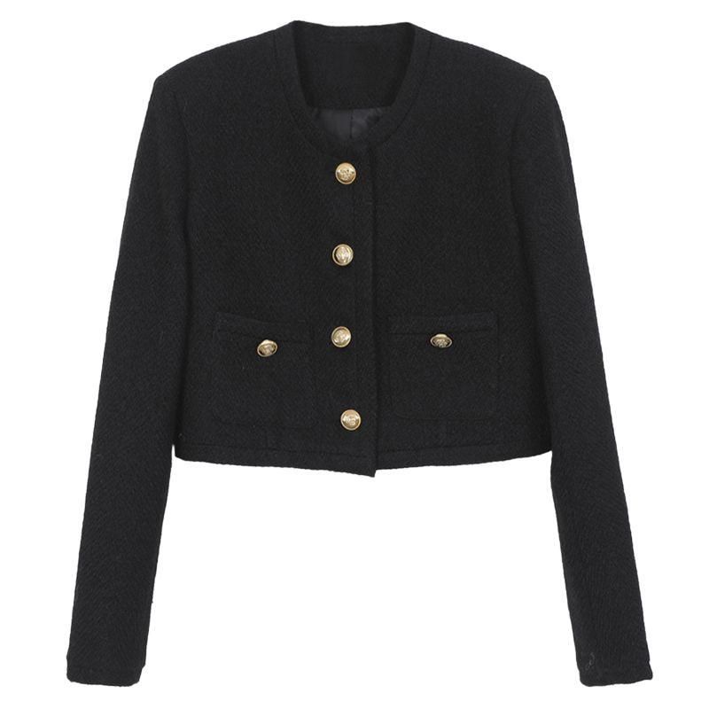 Giacca nera classica in stile 2025, nuovo top corto in tweed da donna, inizio primavera_voghion.com