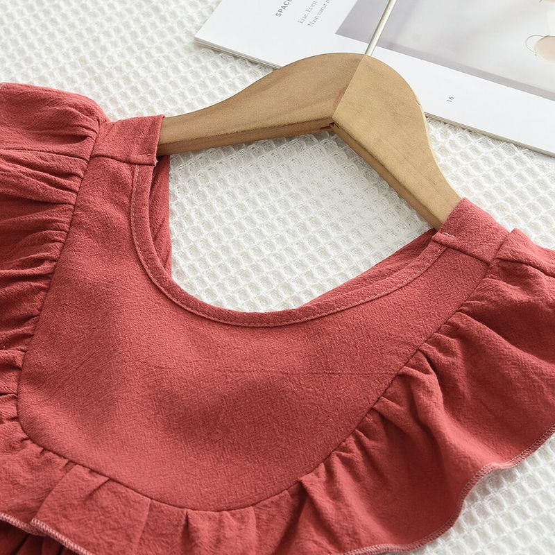 Bear Leader Coton Rouge Drs Bébé Filles Couleur Unie Dos Vêtements Décontractés 2-6Y Col Rond Bordure D'oreille En Bois Enfants_voghion.com