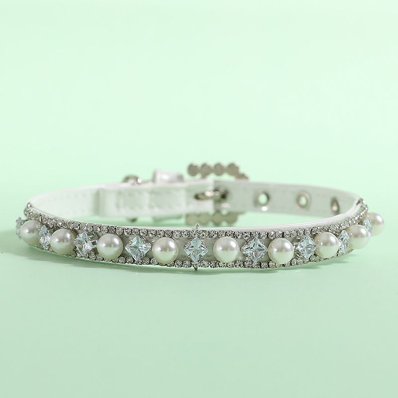 Set Pink Square Collar Small Cat Green Zircon Leash Dog Chain_voghion.com