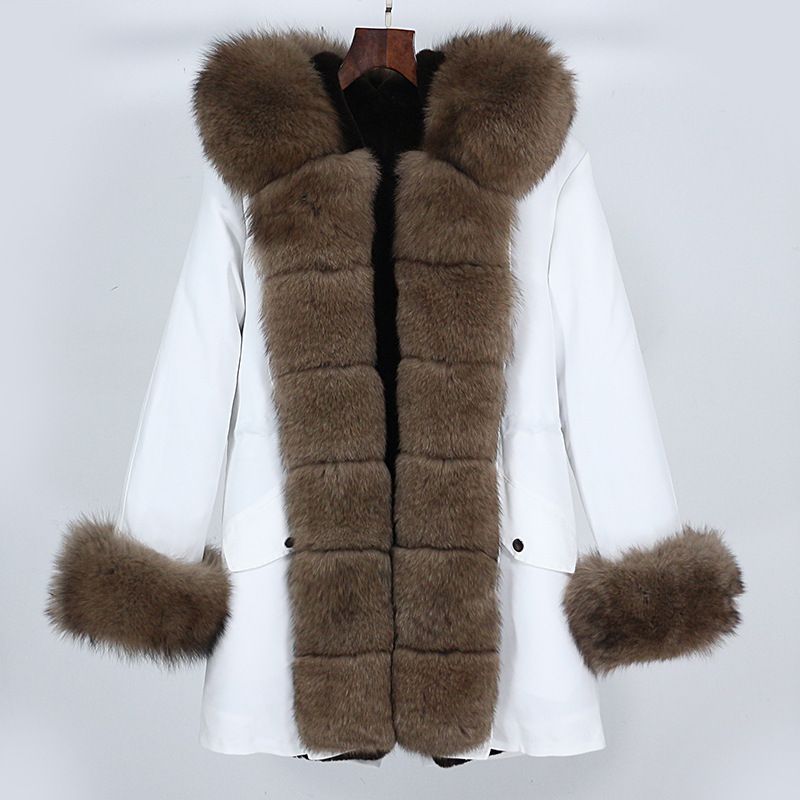 Haină de blană de vulpe medie și lungă pentru femei, cu căptușeală detașabilă de iarnă, pentru îmbrăcăminte_voghion.com