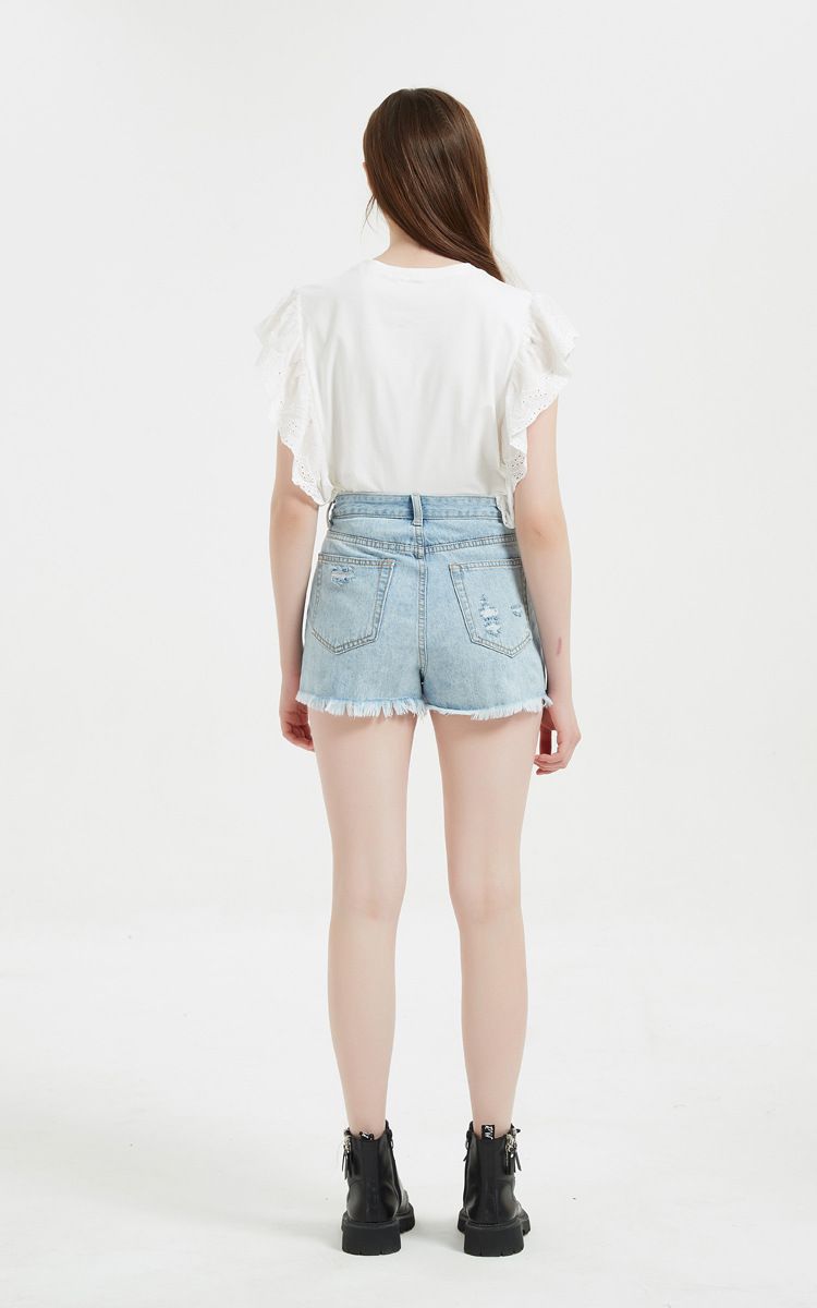 Dameklær Dame Sommer Nye Høylivede Prikkete Denimshorts Ripped Casual Hotpants_voghion.com