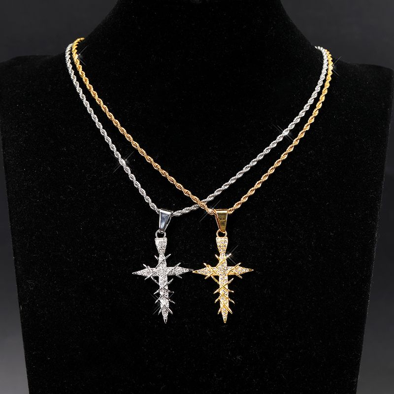 Unique Niche Design Internet Celebrity Temperament Lively Shining Cross Twist Chain Necklace Ins Simple Alloy Pendant_voghion.com