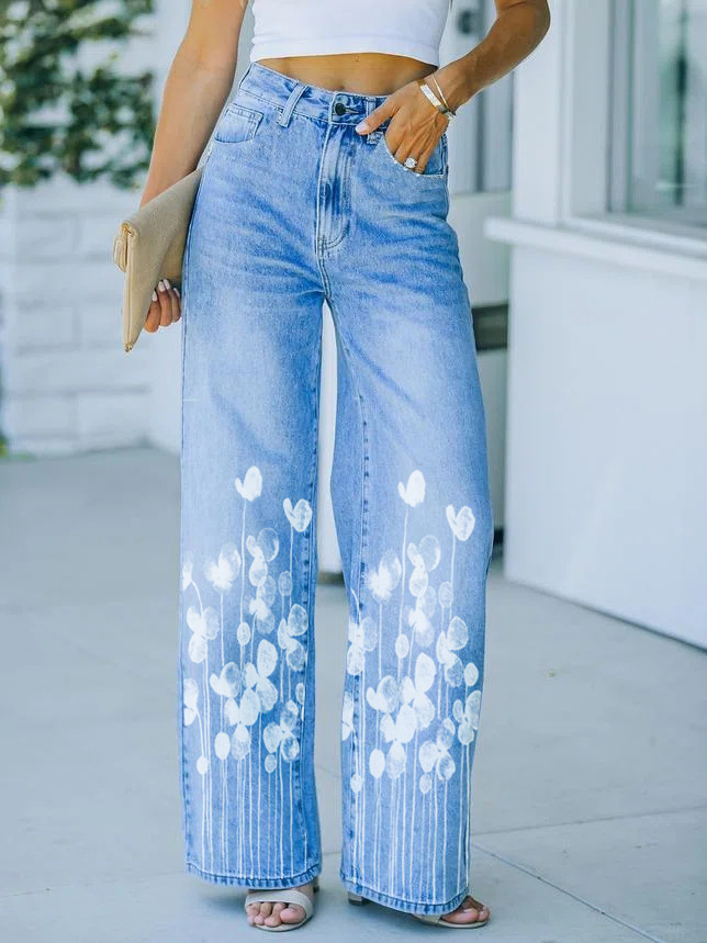 Dammekleeder Blatdrock Südostasiatesch Retro Konscht Breetbeen Mopping Jeans Dammefräizäit Wanter Nei Produkter_voghion.com