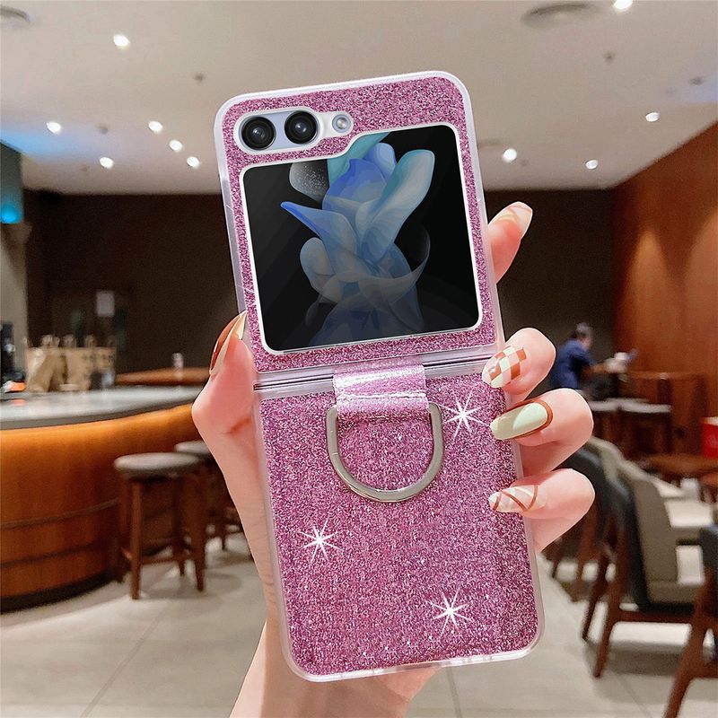Applicable To Samsung ZFlip6 Mobile Phone Case Glitter Ring Holder ZFlip5 Folding Screen Protective Case Zflip4 Hard Case_voghion.com