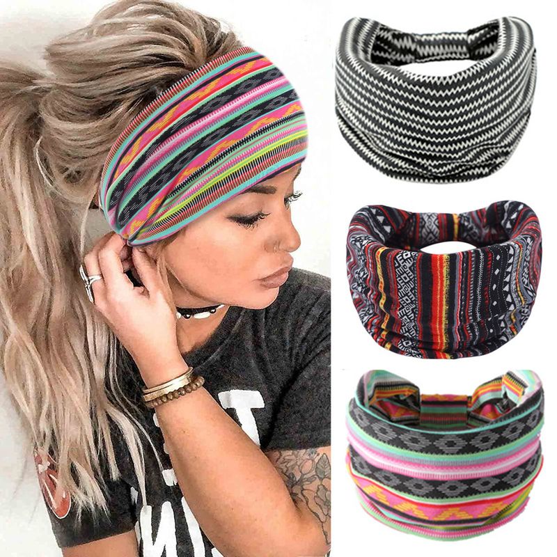 Bohemian Yoga Wide Knot Sweat Printed Elastic Accessories Women's Headband_voghion.com