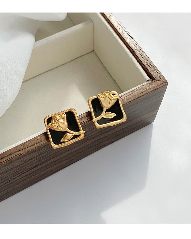 Boucles d'oreilles en forme de petite rose parfumée, boucles d'oreilles exquises en forme de goutte d'huile, boucles d'oreilles haut de gamme_voghion.com