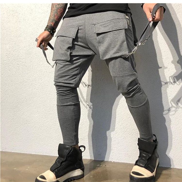 Cargo-Jogginghose für Herren – Hip-Hop-Sweathose aus Baumwollmischung mit mehreren Taschen für Fitnessstudio, Streetwear und Freizeitkleidung – Elastische Knöchelbündchen, atmungsaktiv_voghion.com
