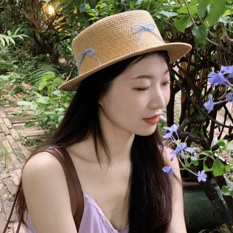 Cappello di paglia con fiocco per bambini, primavera ed estate, per viaggi e vacanze, con protezione solare, per il mare e il sole._voghion.com