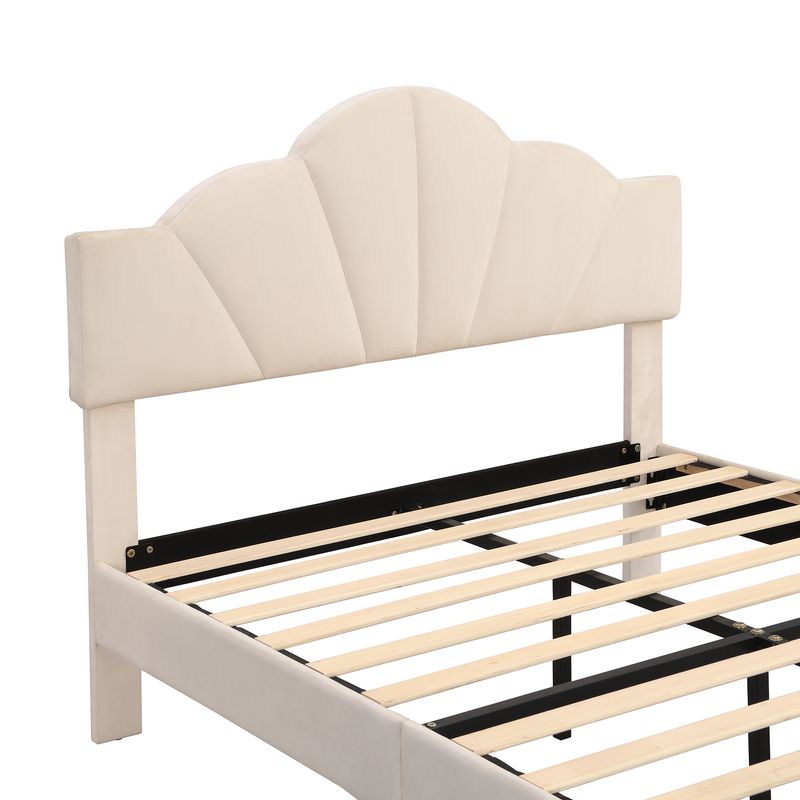 Polsterbett 140x190cm, Doppelbett Mit Kopfteil, Goldenen Füßen Und Lattenrost, Beige_voghion.com