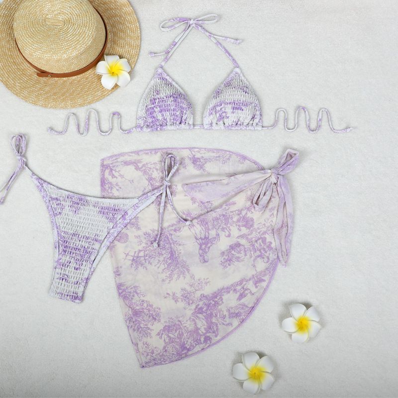Vêtements pour femmes Jupe en gaze Fendue Bikini de Vacances Maillot de Bain Sexy Imprimé Bikini Ensemble Trois Pièces_voghion.com