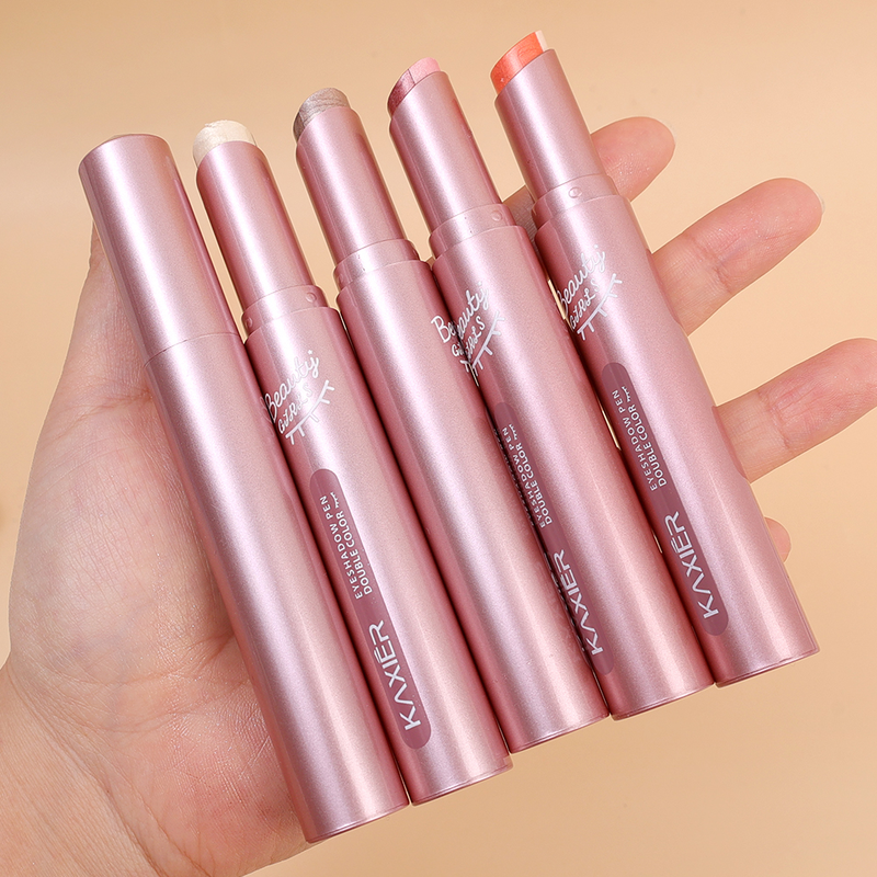 Zweifarbiger, sich allmählich ändernder, mattierter Lidschattenstift, wasserfester, langlebiger, glitzernder, erdfarbener, rosa Lidschattenstift_voghion.com